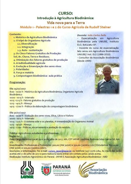 [Divulgação] Curso: Introdução à Agricultura  Biodinâmica 